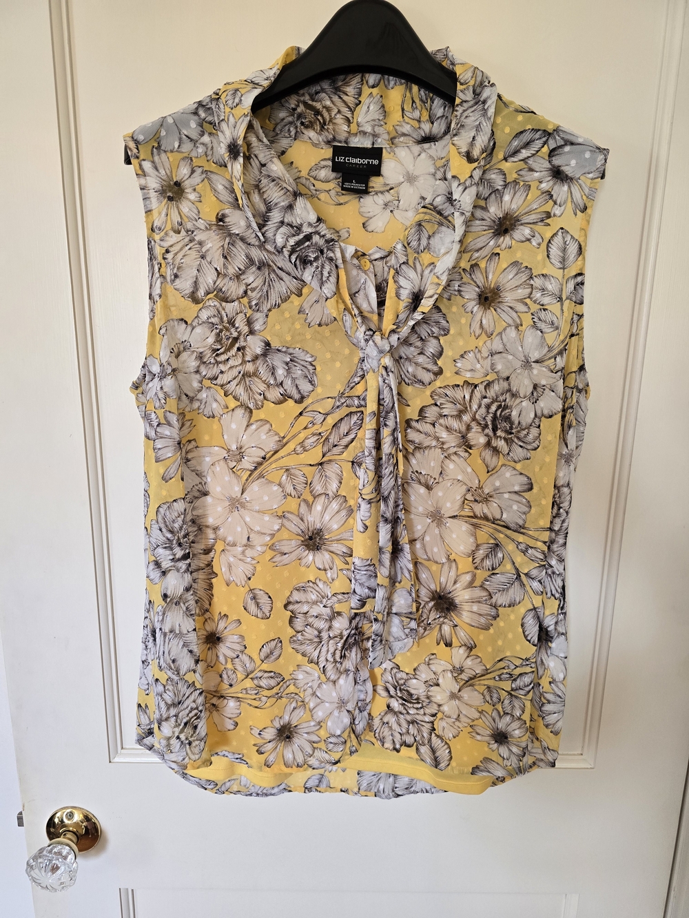 Liz Claiborne Yellow Floral Tie-Neck Sleeveless Top LARGE